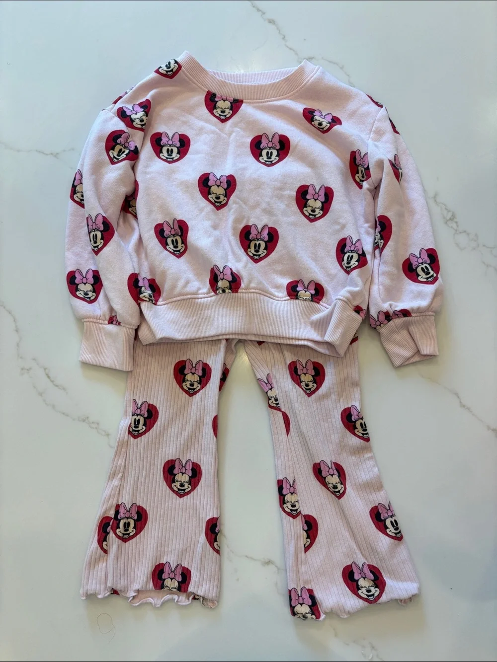 Disney Pink Minnie Mouse Heart Pajama Set - Light Pink & Red